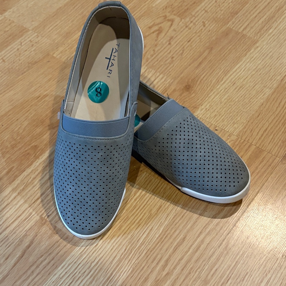 Tahari Light Gray Perforated Slip-On Shoes